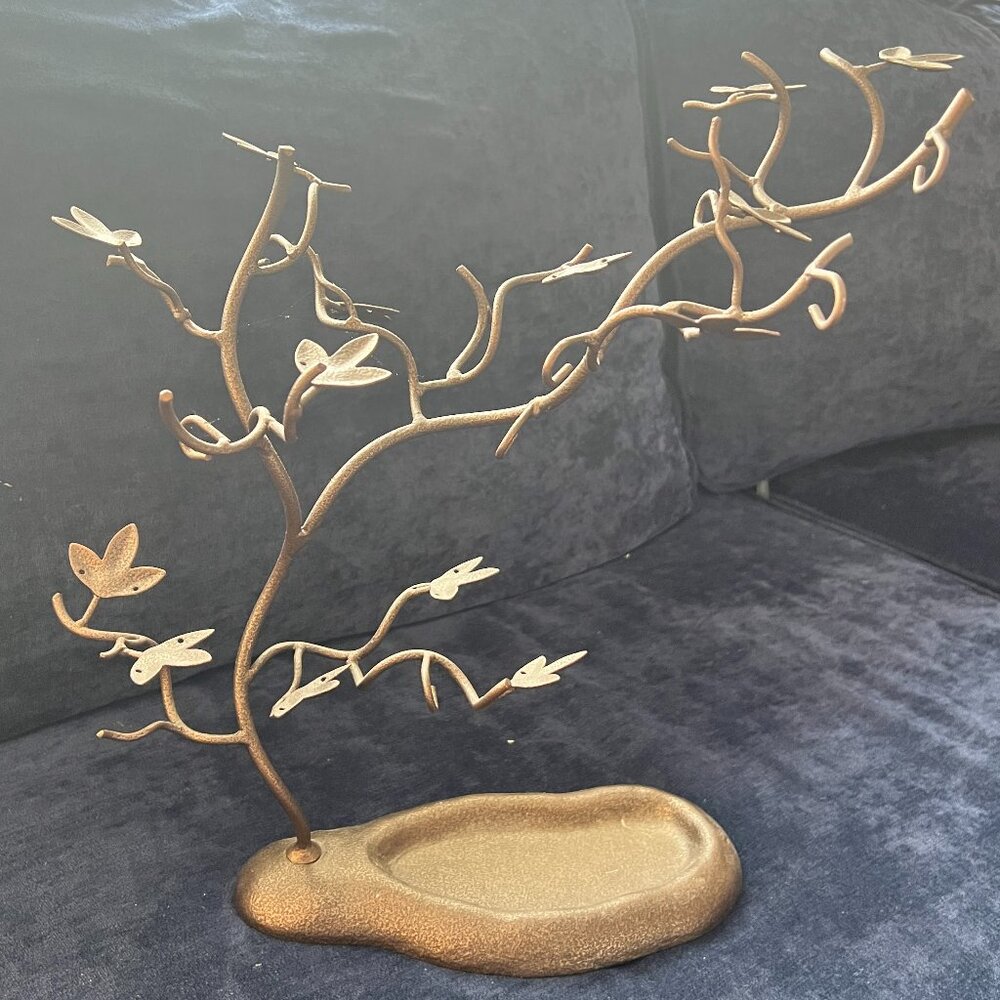 Heavy Bronze Color Jewelry Organizer Tree: Leaves have Holes & Hooks
